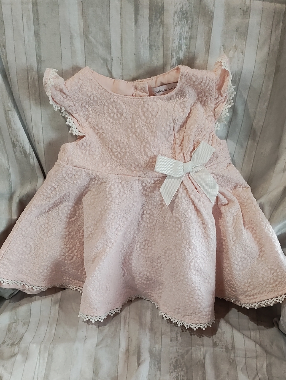 Catherine Malandrino Pale Pink Lace Bow Dress Girls 12 Month